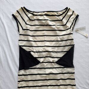 Seamless Striped Midi Dress With Mesh Inserts